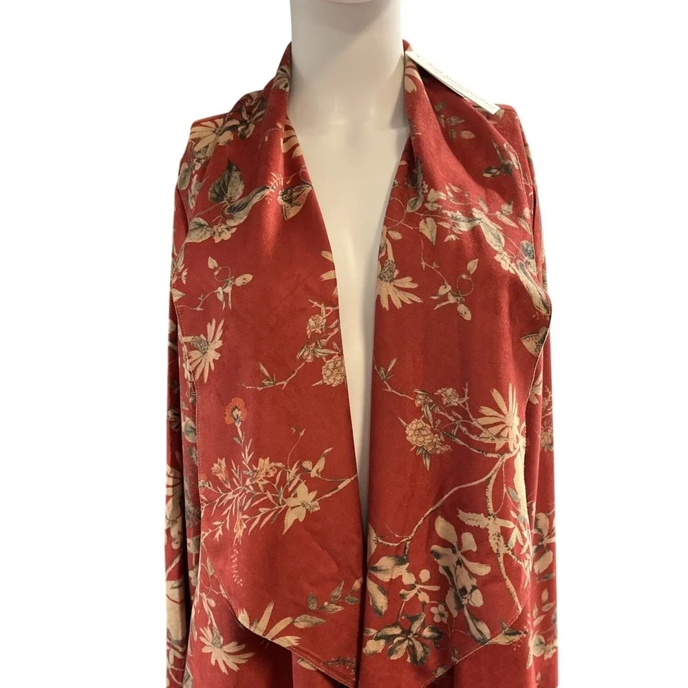 Soft Surroundings Jacket S Rustic Botanical Assemetrical Faux Suede Open Front
